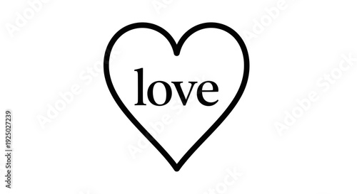 A simple black heart outline with the word love inside on a white background.