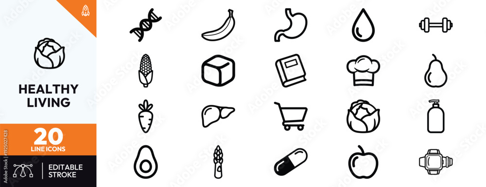 Fototapeta premium Healthy Living Icons for Wellness and Nutrition