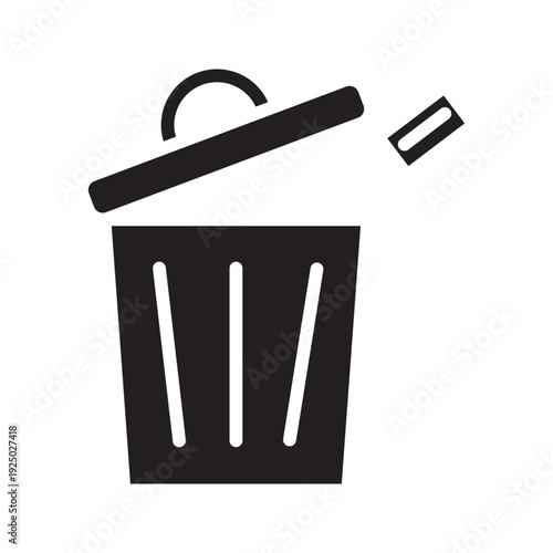 Outline trash can icon with open lid and delete element symbolizing removal, disposal, or clearing data. Editable stroke vector illustration ideal for UI, mobile applications, web interfaces, digital 