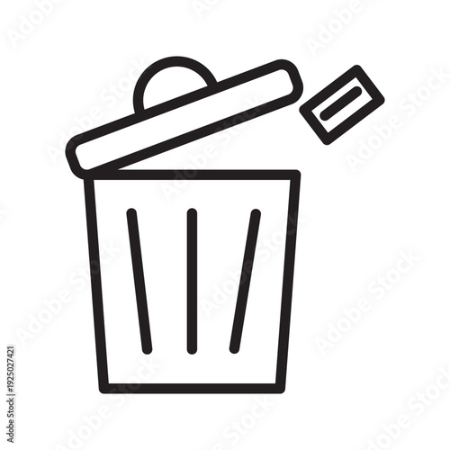 Outline trash can icon with open lid and delete element symbolizing removal, disposal, or clearing data. Editable stroke vector illustration ideal for UI, mobile applications, web interfaces, digital 