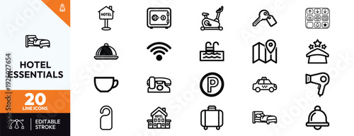 Hotel Essentials Icons Set for Travel