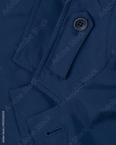 Navy Parka Collar Detail with Button Close Up