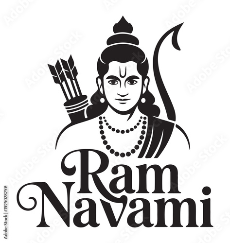 Lord Rama Portrait with Bow and Arrows on Ram Navami Festival Logo