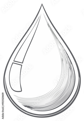 Stylized illustration of a single clear water droplet with shading effects