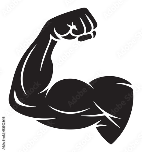 Muscular Arm Flexing Bicep on White Background