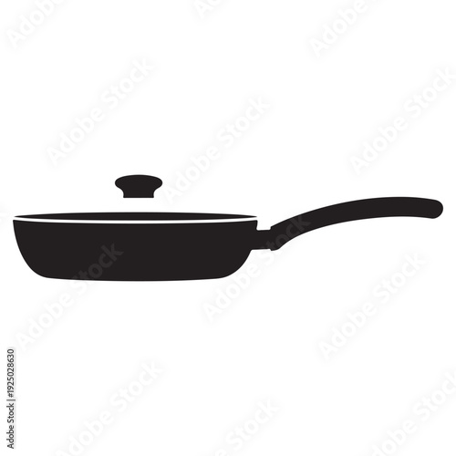 Blacksilhouetteofafryingpanwithlidandhandleonwhitebackground  a simple kitchen utensil
