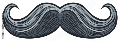 Stylized Gray Mustache with Elegant Curls Grooming and Facial Hair Design