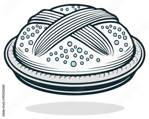 Artistic bread loaf illustration with intricate design on a decorative plate.