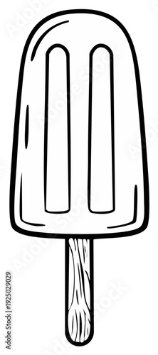 Frozen juice bar line drawing. Summer Popsicle or ice lolly sweet dessert on stick.