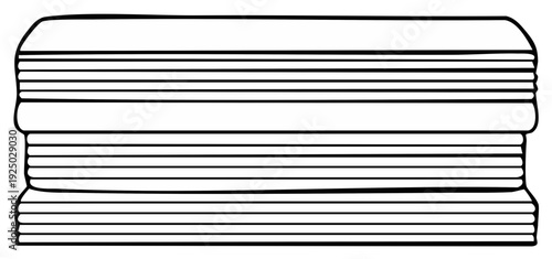 Black and white illustration of a ribbed, cylindrical, geometric shaped object with multiple horizontal lines and layered structure, drawing art