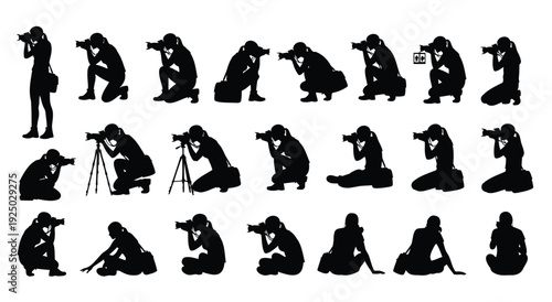 Female photographer silhouettes capturing moments with cameras