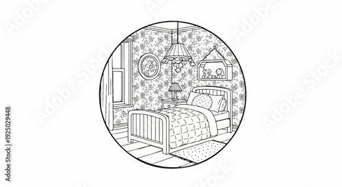 A charming bedroom with a single bed, floral wallpaper, and toys