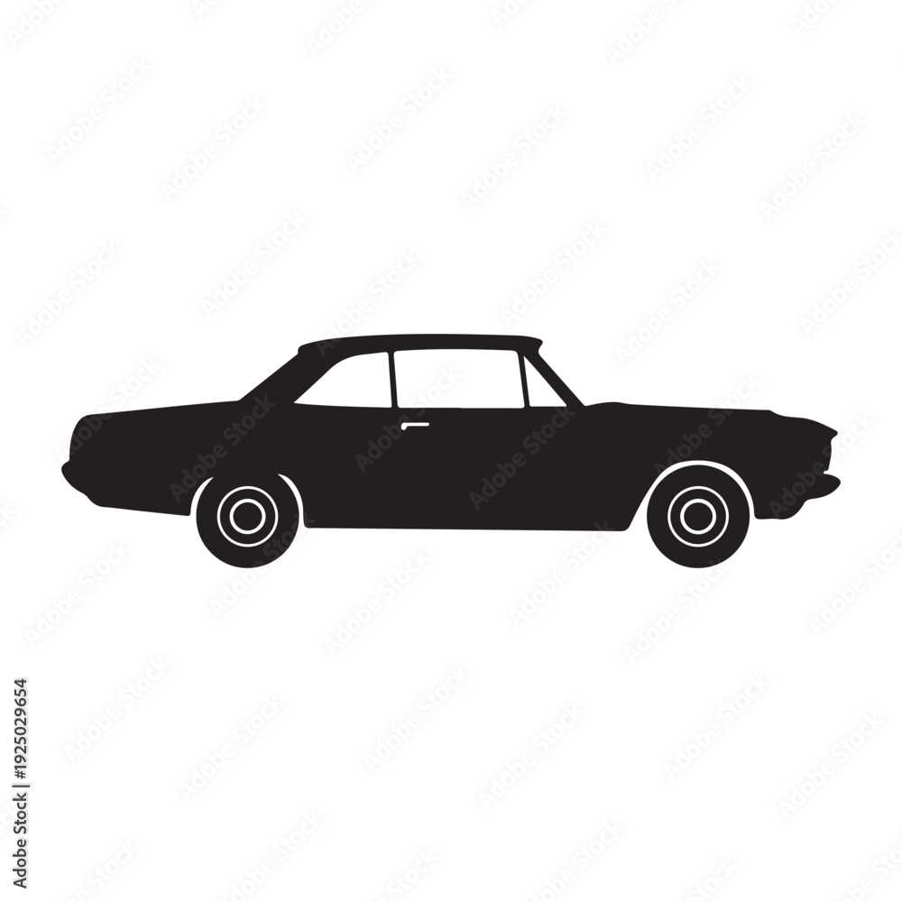 Fototapeta premium Classic car silhouette side view black vintage automobile illustration simple iconic vehicle design element