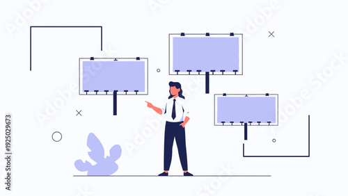 Marketing professional presenting billboard advertising options, business concept