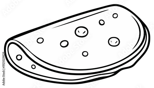 Outline illustration of a flatbread tortilla, single food item.