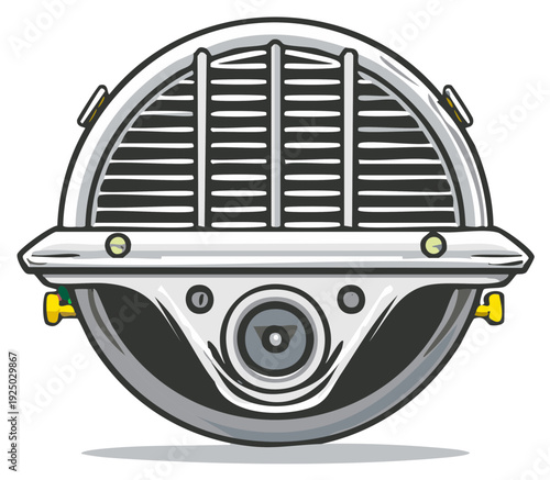 Futuristic Retro Orb Robot With Grille and Lens