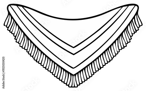 Outlined shawl with fringed trim depicted against a simple white backdrop creating a clean minimalist image