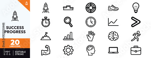 Success Progress Line Icons Set