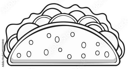Black and White Outline Illustration of a Loaded Taco