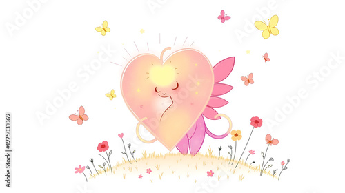 Heart-Shaped Eidolon. A doodle of an eidolon shaped like a glowing heart, surrounded by cheerful clouds, playful butterflies, and