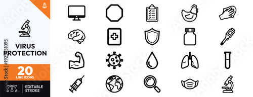 Virus Protection Line Icons Set