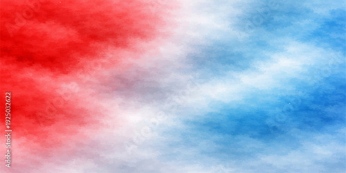 Abstract watercolor background of a beautiful blue sky with fluffy white clouds and golden sunlight reflecting a clear summer day in heaven