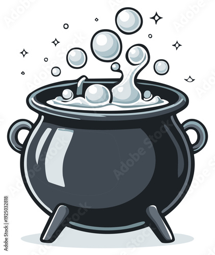 Bubbling Witch's Cauldron with Magical Elixir and Sparks
