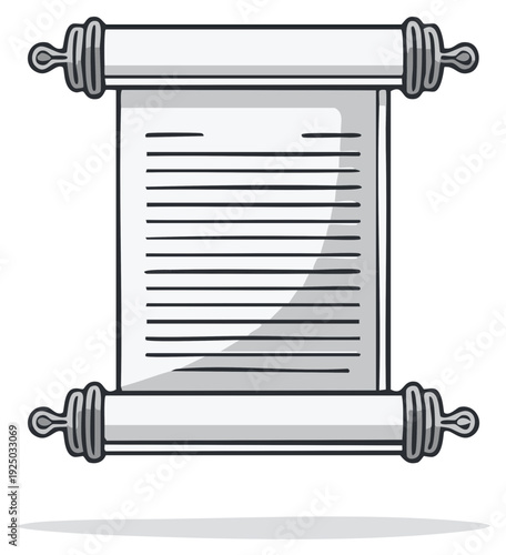 Old Parchment Scroll with Text and Wooden Rollers, Ancient Document Illustration