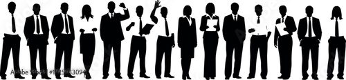 Large set of professional business people silhouettes in various poses including standing presenting and holding folders flat vector