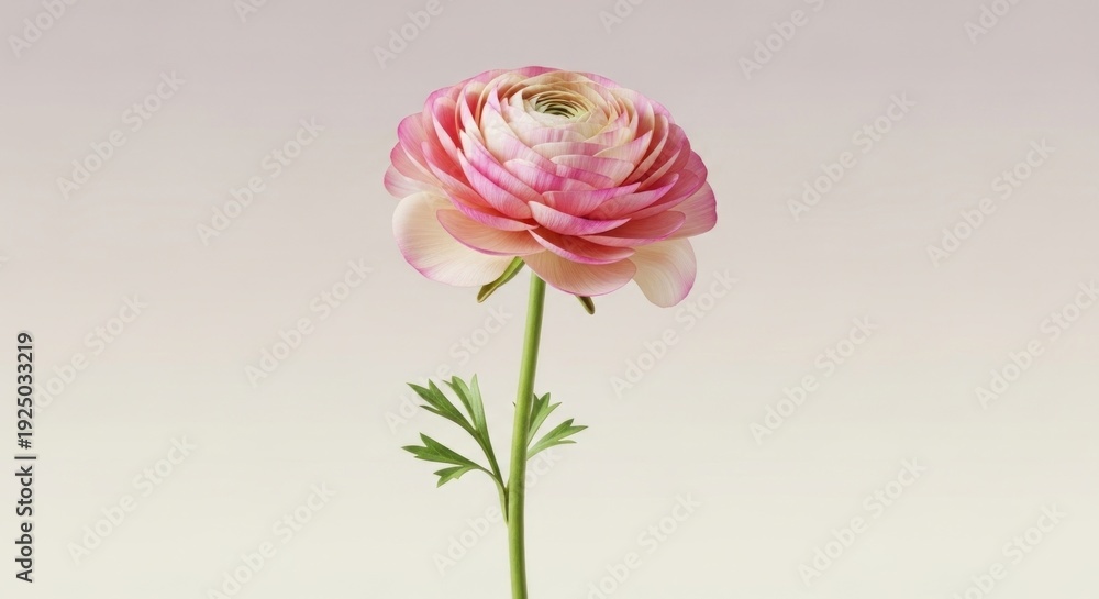 Obraz premium A delicate flower with pink and white petals and a green stem against a gradient background