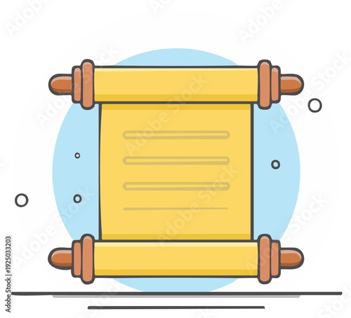 Old yellow scroll with wooden handles featuring an unrolled parchment for ancient messages or important information