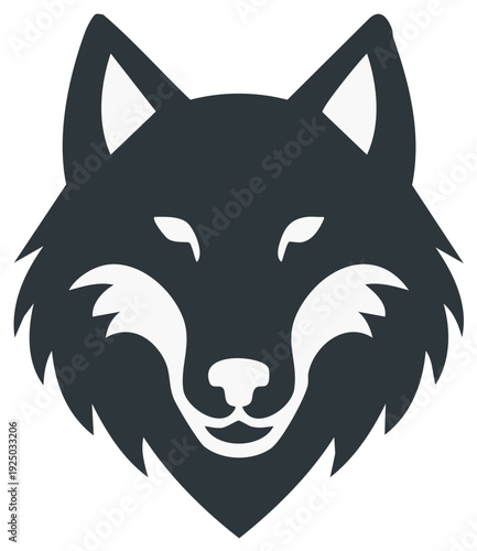 Stylized wolf head illustration with sharp features, symmetrical design.
