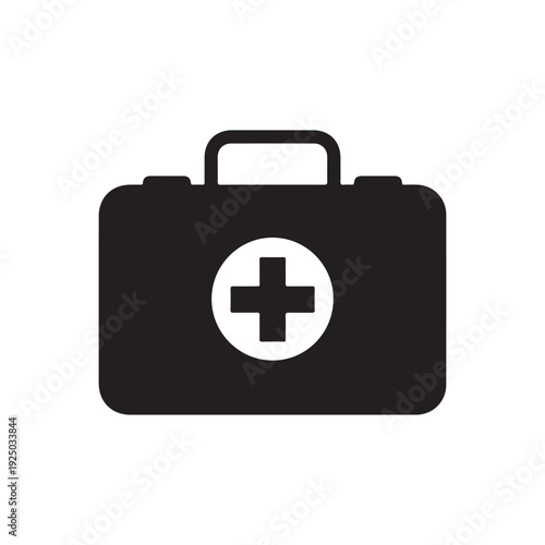 First aid kit icon with cross symbol on white background for medical emergency and healthcare concepts