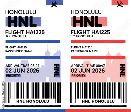 Wallpaper Mural HNL, Honolulu, USA luggage label, boarding pass template. Vector minimalist illustration with airport code, city destination, flight info. Flat, modern image layout Torontodigital.ca