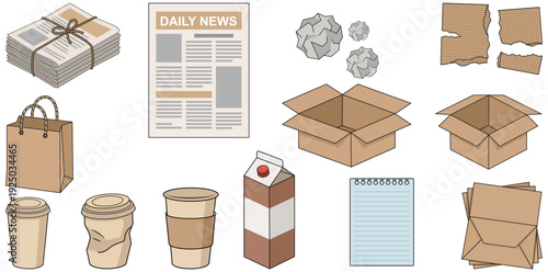 Recycling Items Collection: An illustrated collection of assorted recycling items.