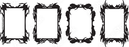 Ornate Decorative Black Frame Borders Set – Abstract Flame and Foliage Pattern Vector Design Collection for Graphic Art, Tattoo, and Stock Illustration