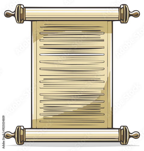 Antique Scroll with Aged Paper and Wooden Rollers, Ancient Document or Manuscript