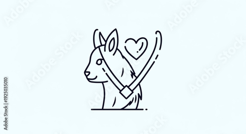 Loving dog holds heart symbolizing affection and friendship in a simple line drawing