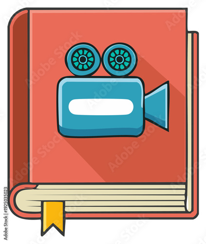 Cartoon Book Cover Depicting Movie Camera Promoting Film Studies Or Cinematography Education