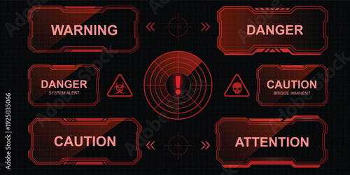 Danger Alert: A collection of striking red alert symbols and warning signs, designed to captivate attention and convey critical information.