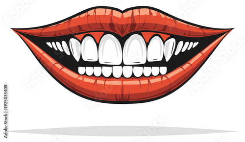 Bright white teeth and red lips illustration with a wide smile and shadow
