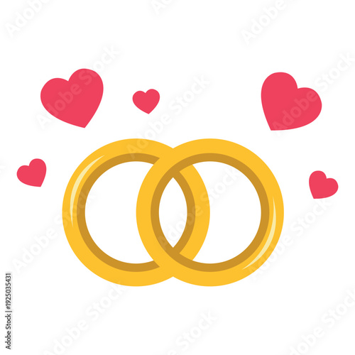 Eternal Rings of Love: Two intertwined golden rings represent eternal love and commitment, surrounded by vibrant hearts, symbolizing affection and togetherness.