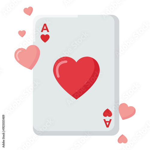 Ace of Hearts: The ace of hearts card, adorned with a bold heart, symbolizes love and affection. It is surrounded by gently floating hearts, creating a feeling of romance and connection. 