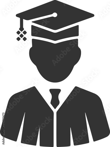 Professional Graduate Student Icon with Academic Cap and Gown Symbol for Education, Higher Learning, and University Graduation Success Isolated on White Background