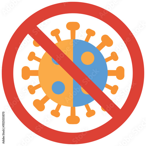 Stopping The Spread: A symbolic visual depicting a red circle with a slash through the center over a virus, representing the global effort to halt the spread of an illness.