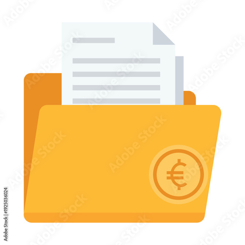 Financial Document Icon: An illustration of a yellow folder, symbolizing financial documents, is adorned with a euro symbol, encapsulating the essence of economic matters and monetary value.