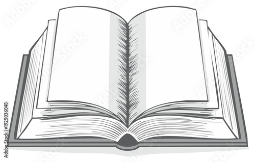Opened book with blank pages, educational or fictional storytelling concepts for learning, reading or literature in an artistic sketch style