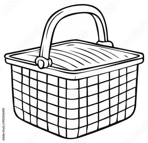 Cartoon Picnic Basket With Handle And Lid Open