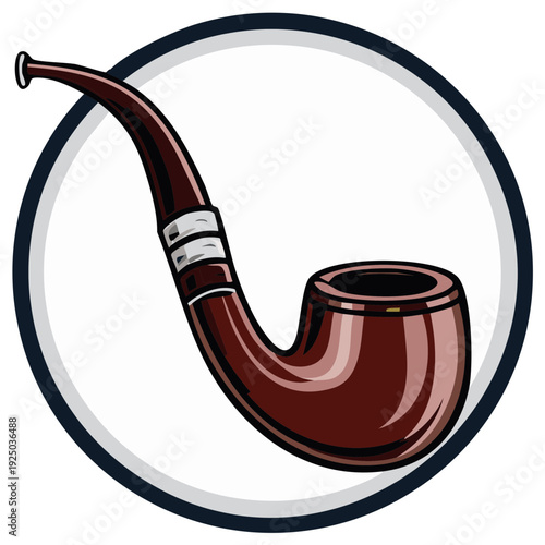 Elegant Tobacco Pipe in Circle Illustration, Smoking Relaxation Accessory