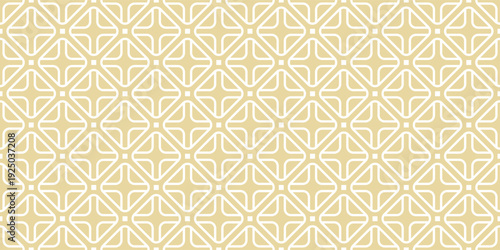 Elegant geometric seamless pattern in gold and white. Perfect for apparel, bandanas, gift wrap, luxury packaging, notebook covers, and modern interior wallpaper. Versatile minimalist design.